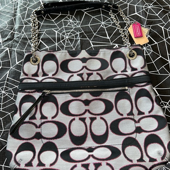 Coach Handbags - Coach 21161 Poppy Metallic Signature Slim Tote Moonlight/PK Scarlett